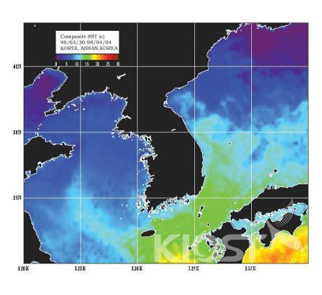 인터넷을 통한 인공위성 자료-한반도 주변 수온 의 사진
